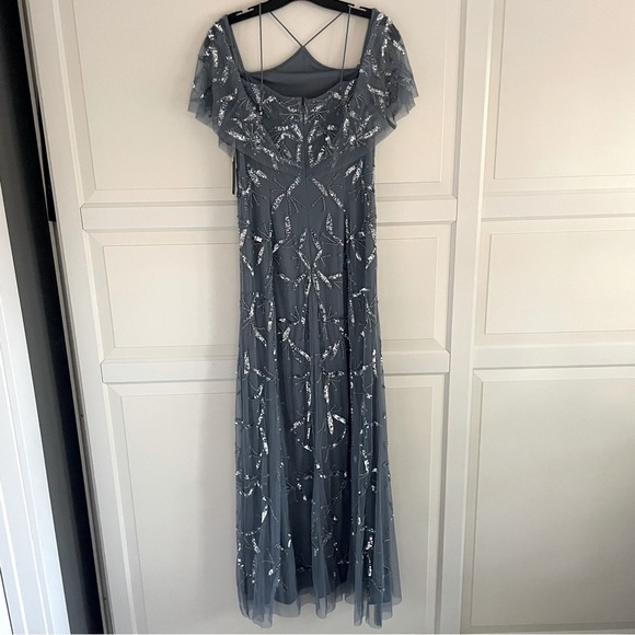 New! Aidan Mattox Blue Embellished Off-the-Shoulder Halter Gown 26753 - Picture 5 of 16